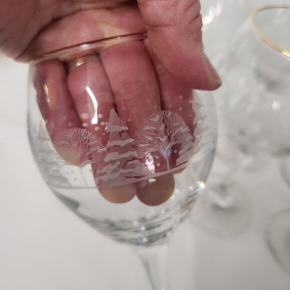 Set Of 6 Vintage Arby's Etched Glass Wine Goblets with Gold Rim & Winter Tree - Picture 6 of 6